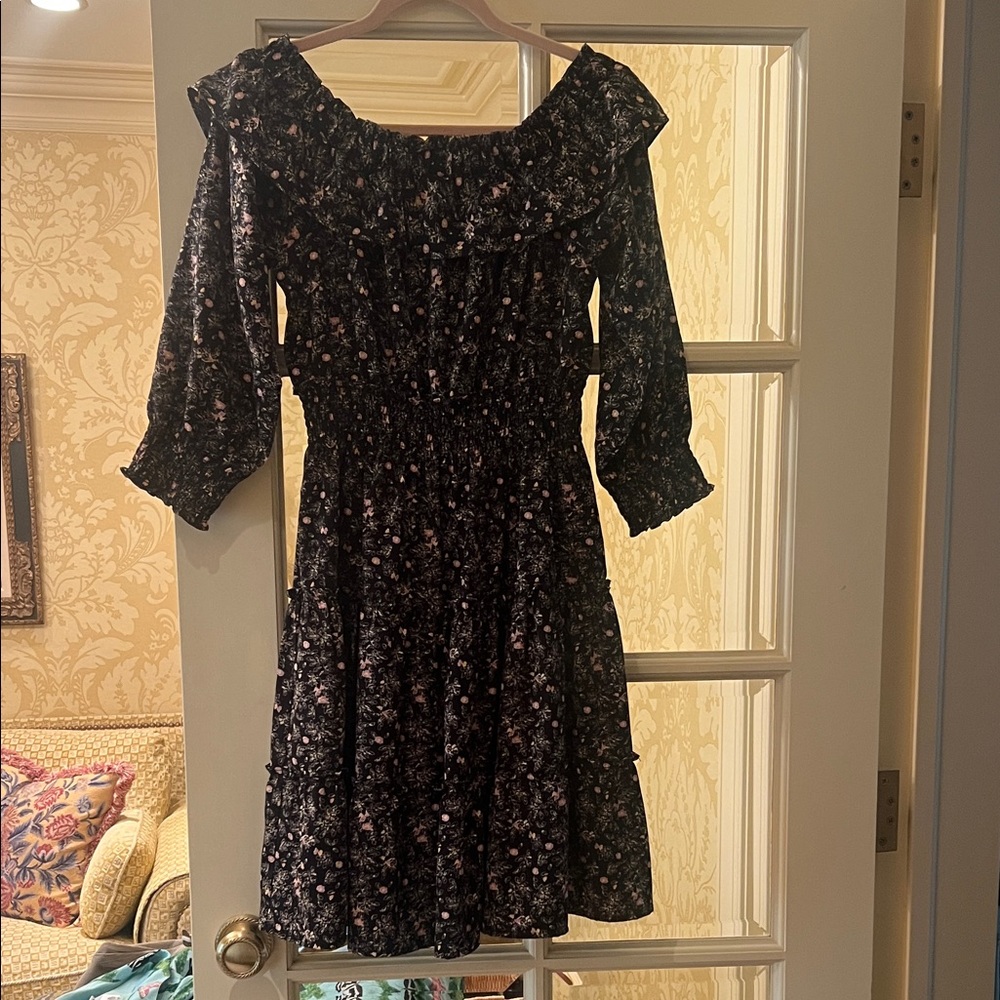 Floral Black Dress with Ruffle Details